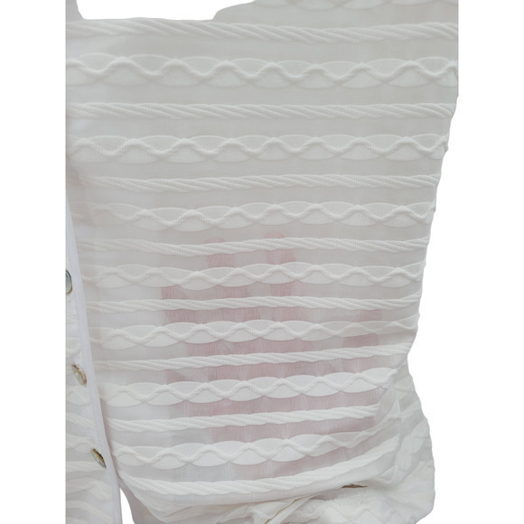 Vintage Jaipur White Sheer Striped Long Sleeve V-Neck Stretchy Button Up‎ Blouse - Picture 8 of 12